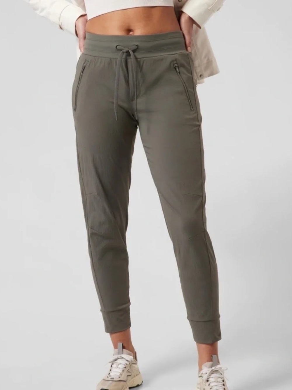 Athleta Olive Green Trekkie North Jogger Pants with zipper pockets - Size 16